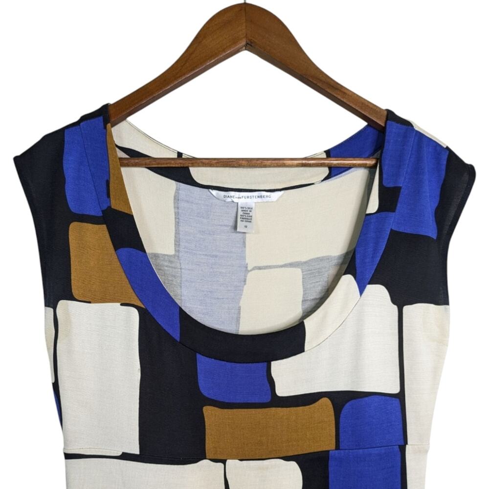Diane Von Furstenberg DVF Color Block Silk Dress 10 Pockets Geometric - Picture 3 of 10